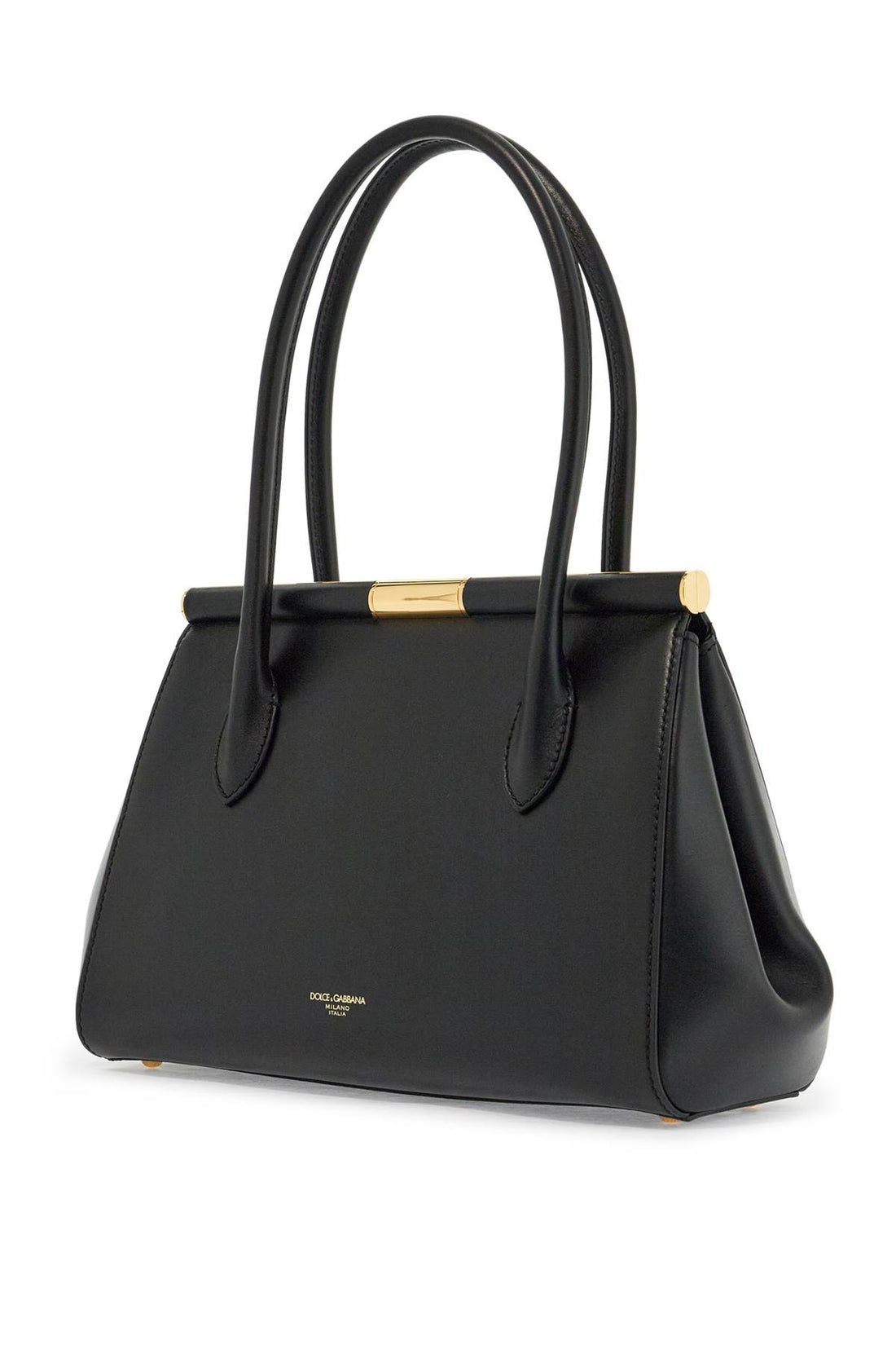 black calfskin handbag with snap closure