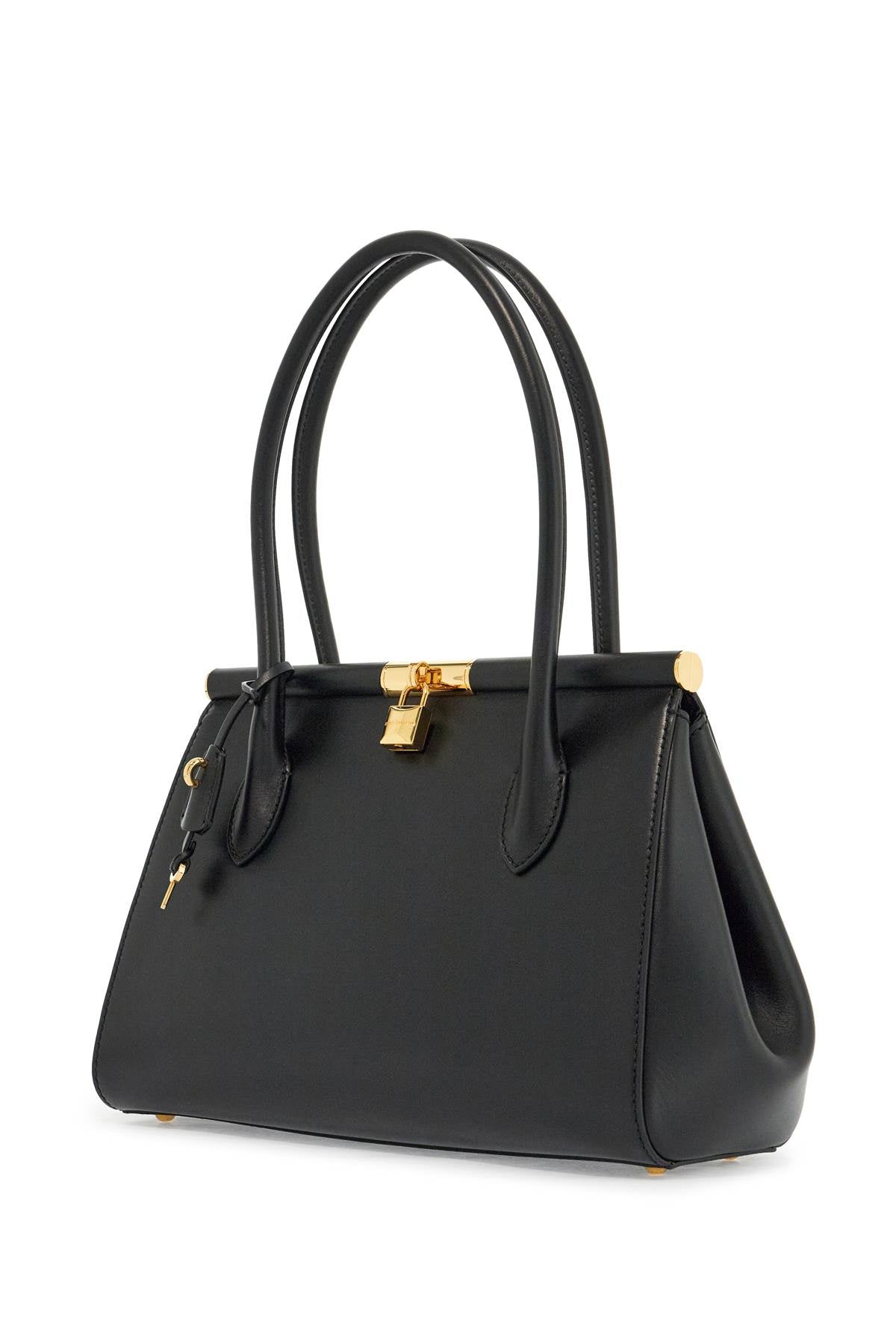 black calfskin handbag with snap closure