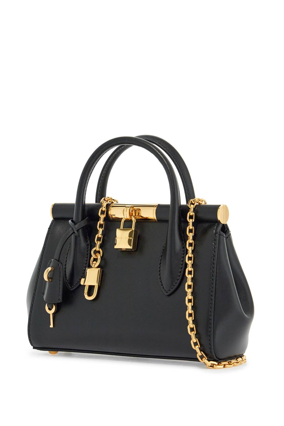 black calfskin handbag with gold chain