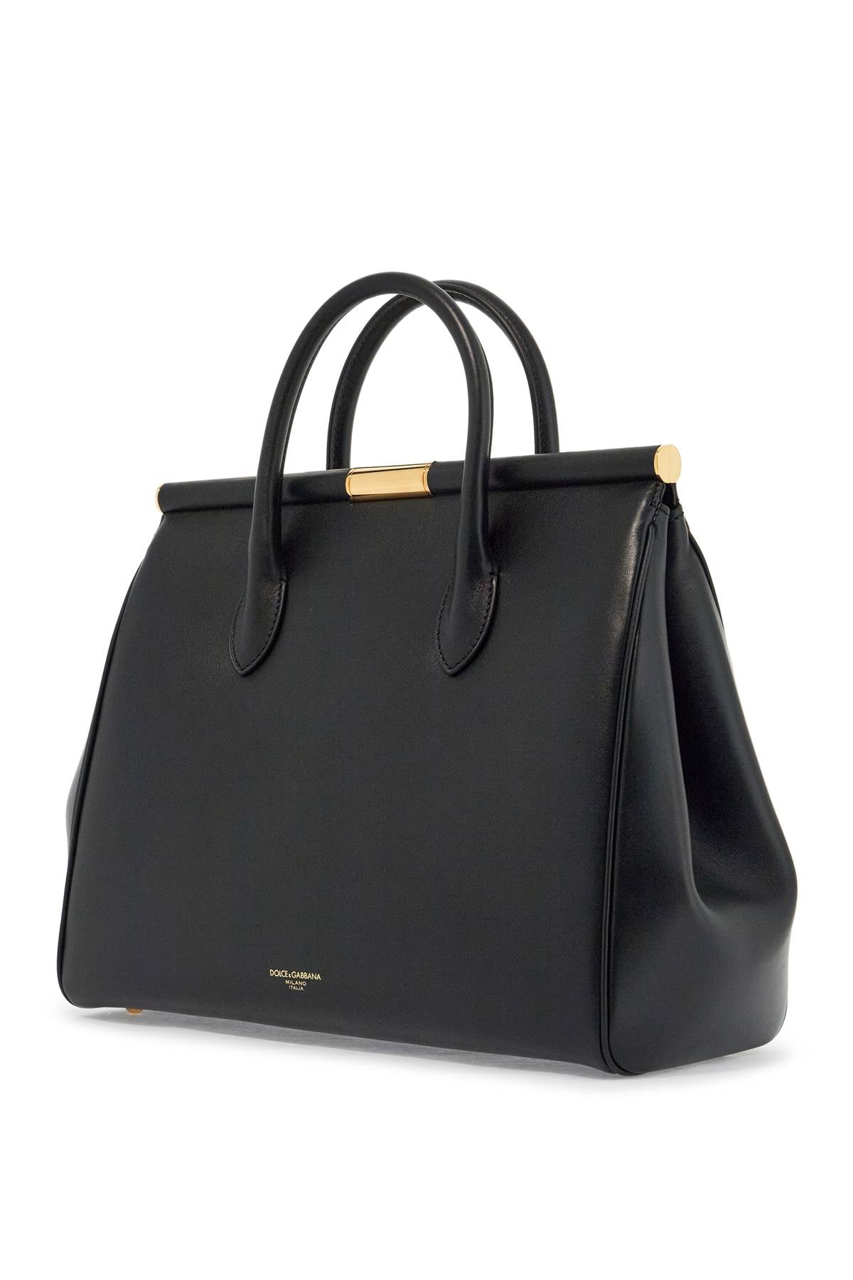 black calfskin top handle bag with classic and structured shoulder strap