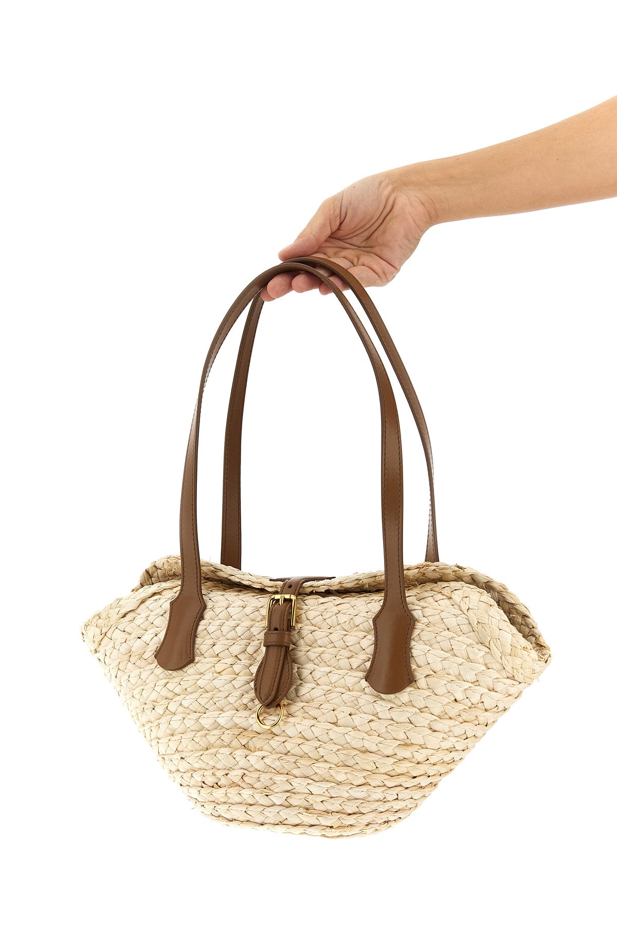 capri woven straw and leather shoulder bag