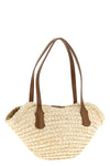 capri woven straw and leather shoulder bag