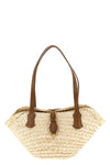 capri woven straw and leather shoulder bag