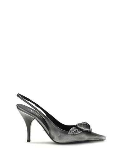 floral-detail leather slingback pumps