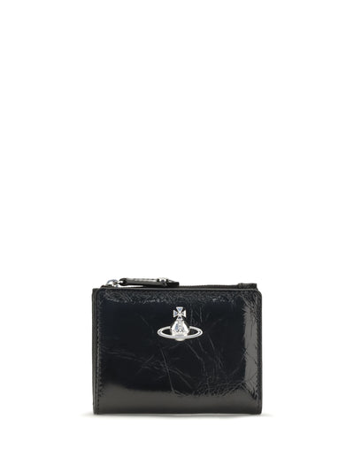 slim flap leather wallet with orb plaque