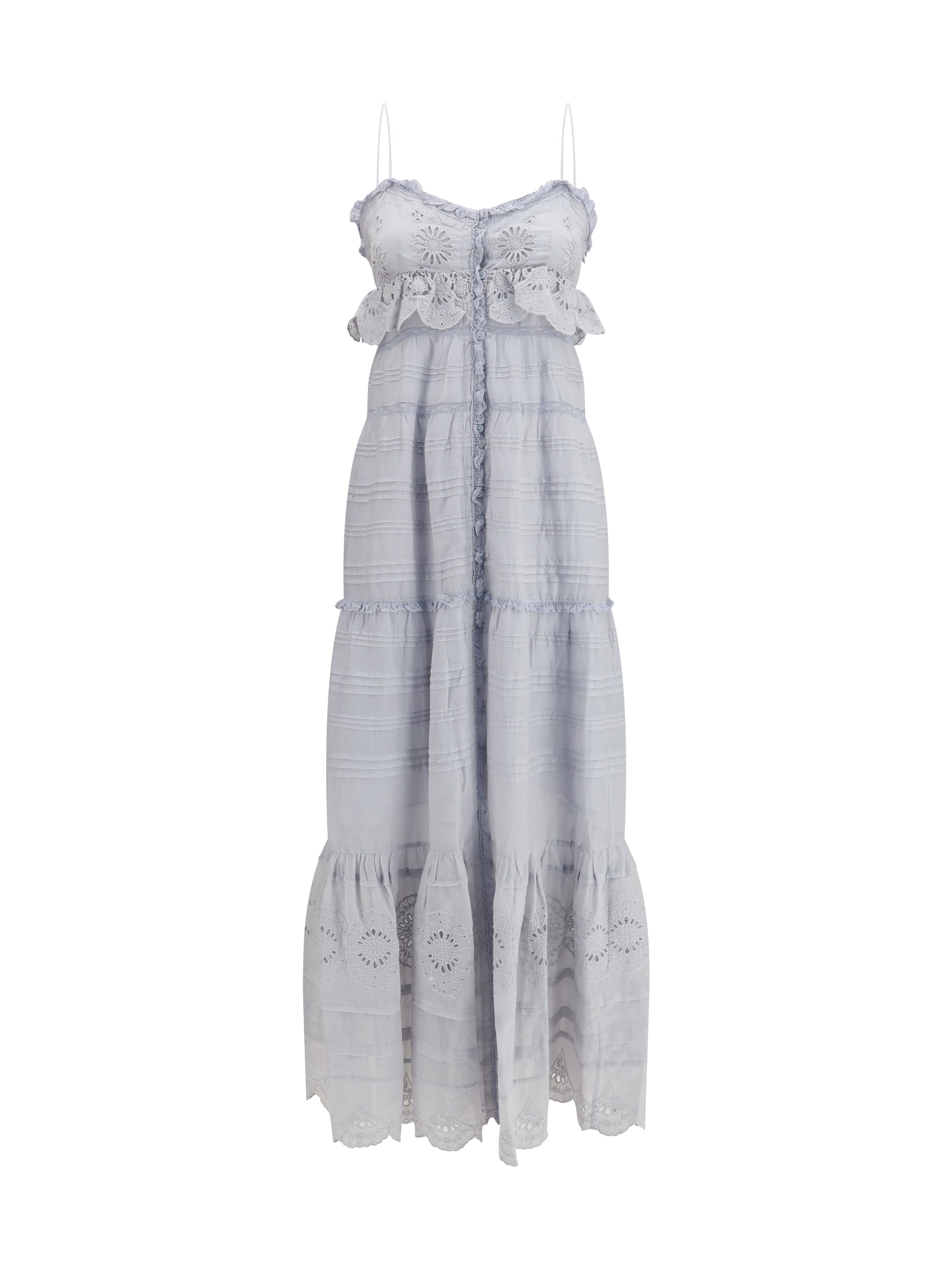 paule long ruffled dress