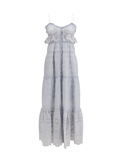 paule long ruffled dress