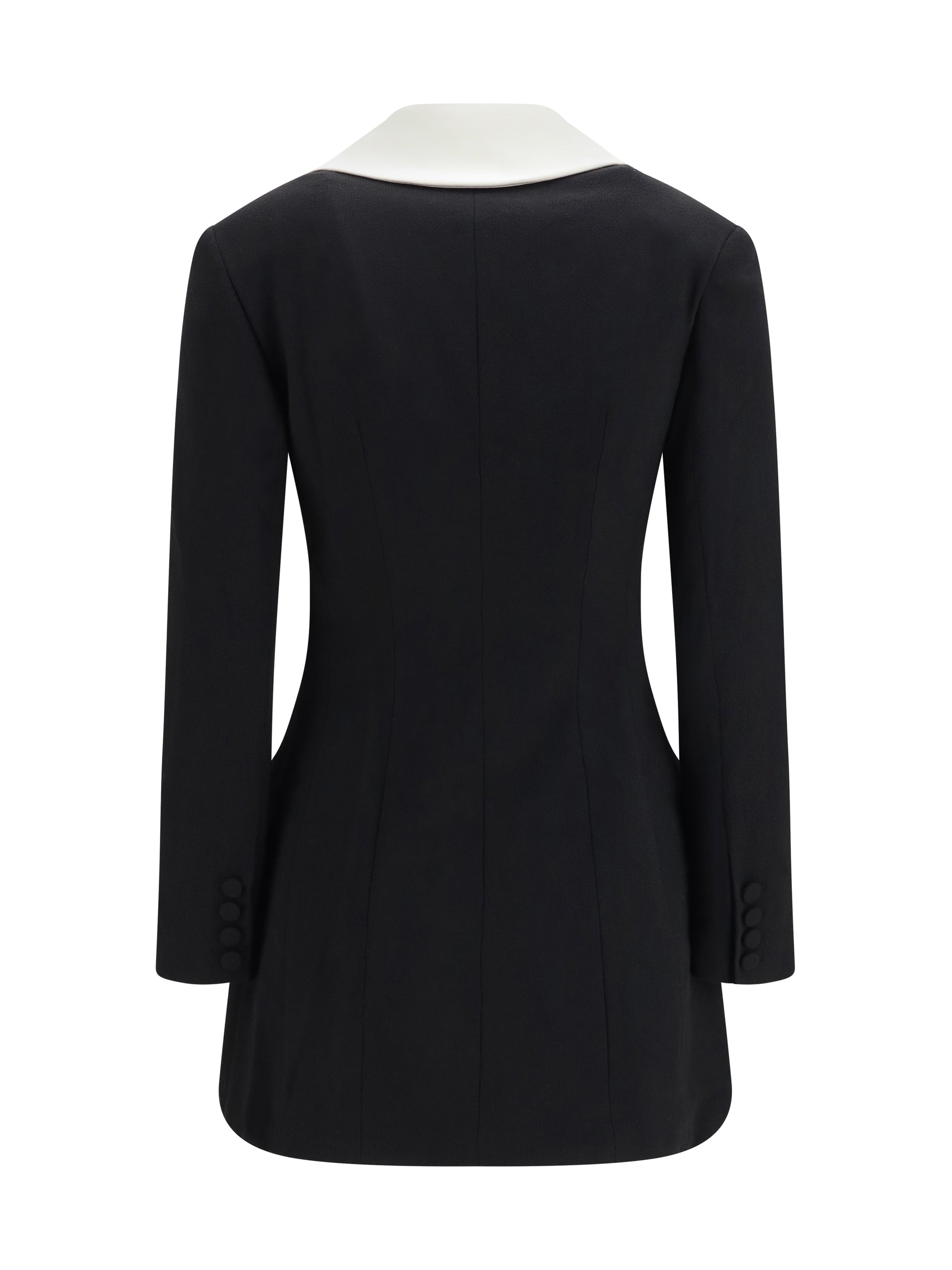 long double-breasted blazer with contrast neckline