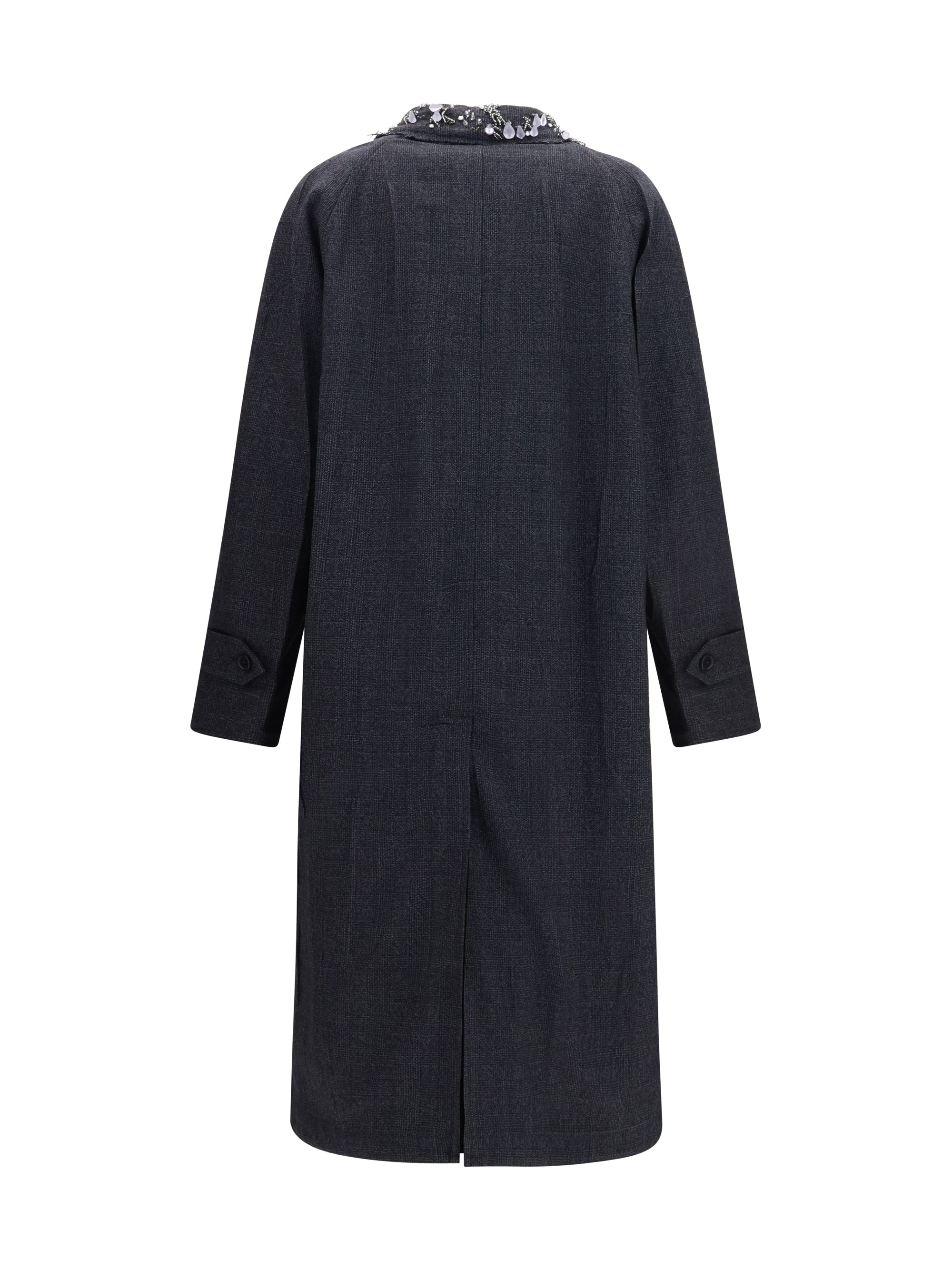single-breasted mouliné prince of wales and embroidered twill coat