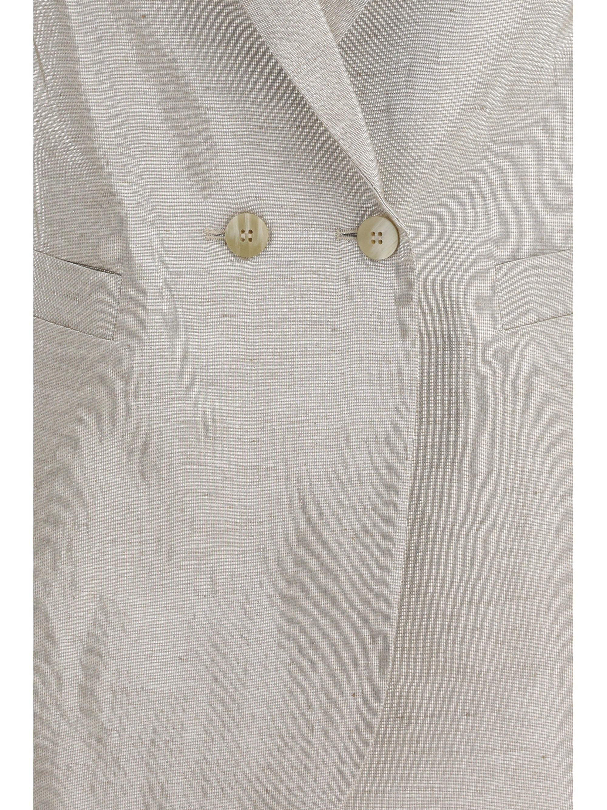 double-breasted jacket in linen and lurex with jewel buttons
