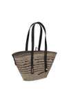 medium braid basket shoulder bag in iraca palm and calfskin