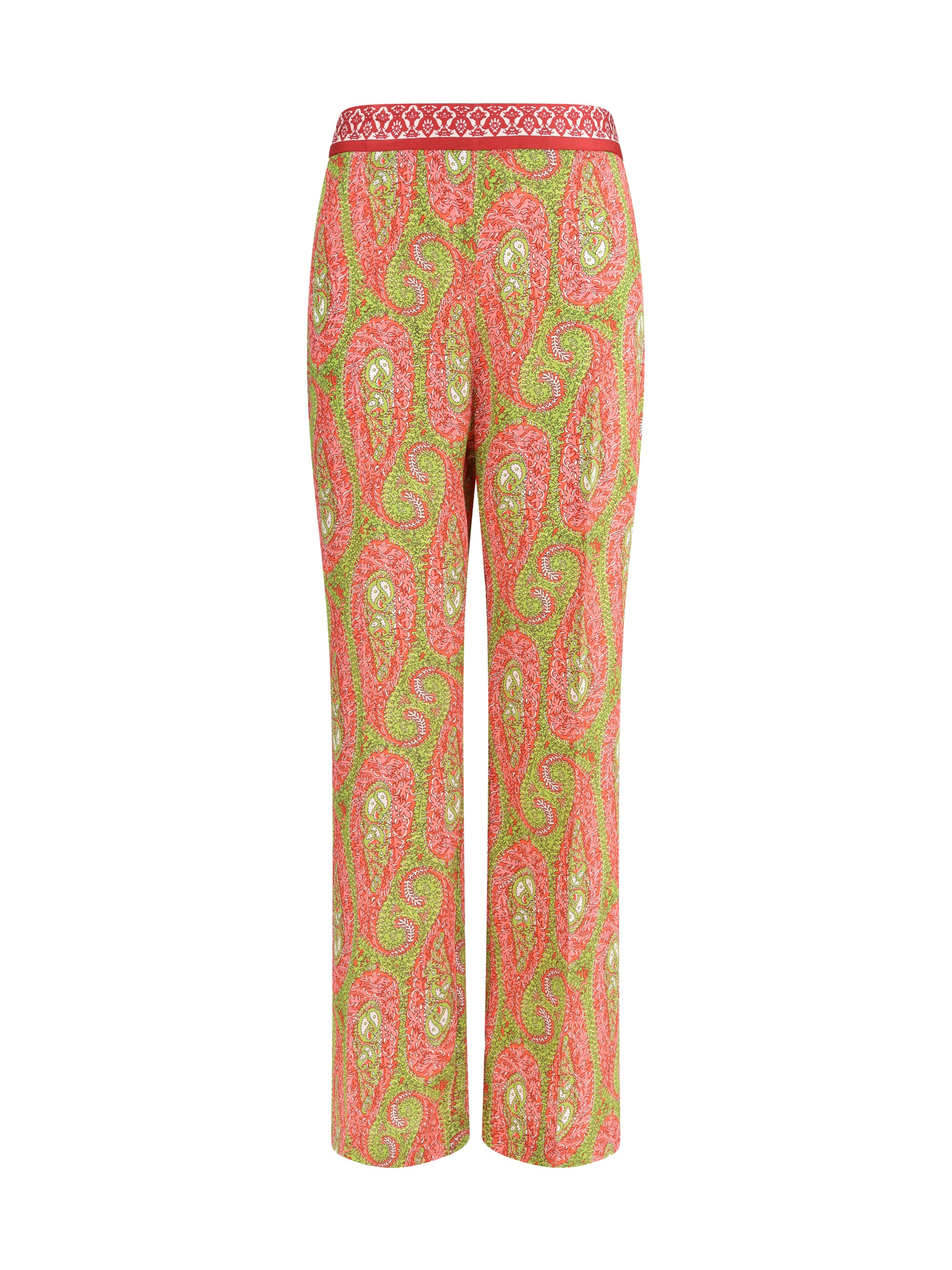 bootcut pants with placed paisley foliage print