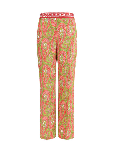 bootcut pants with placed paisley foliage print