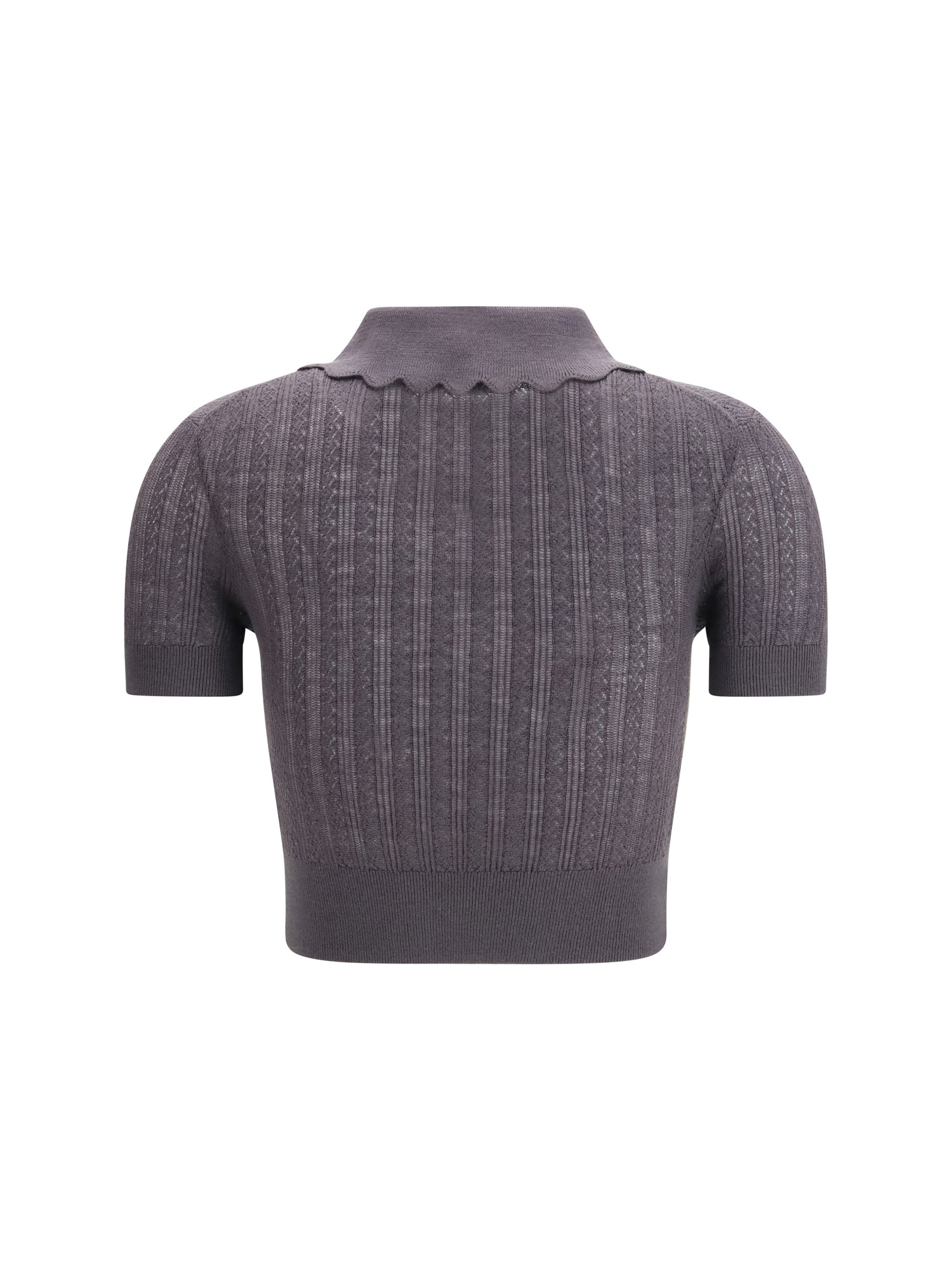 SELF-PORTRAIT L cropped top with a scalloped collar with floral embroidery