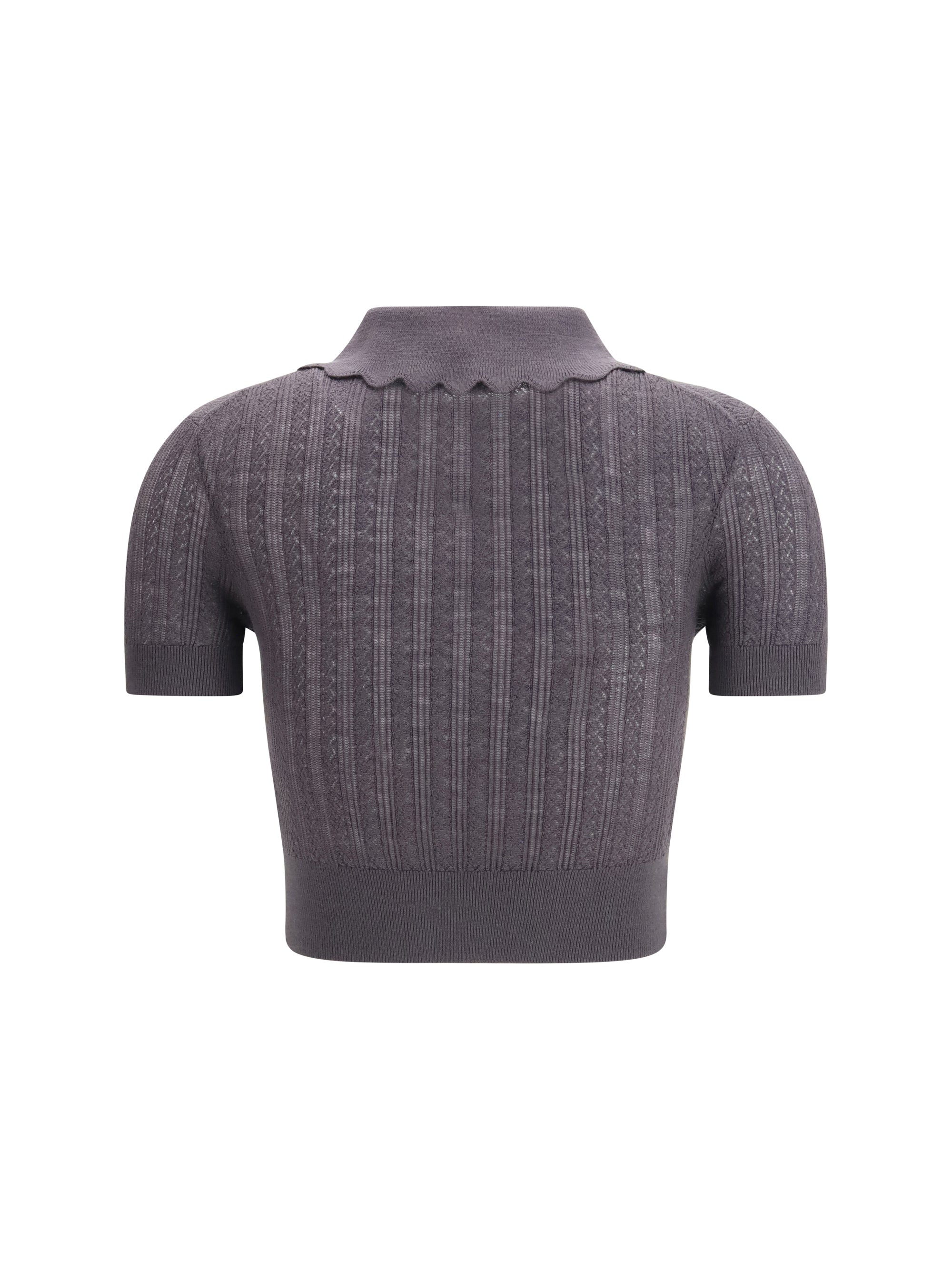 SELF-PORTRAIT L cropped top with a scalloped collar with floral embroidery