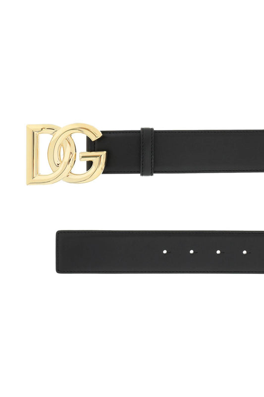 leather belt with logo buckle