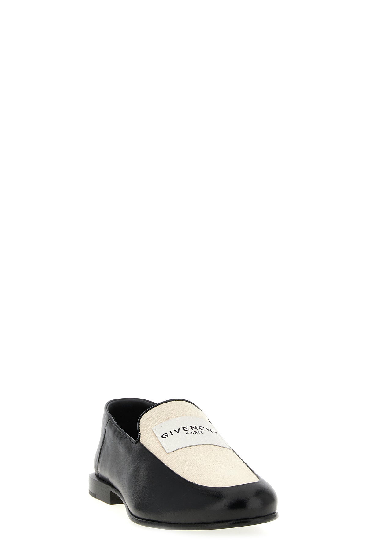 label leather and cotton canvas loafers