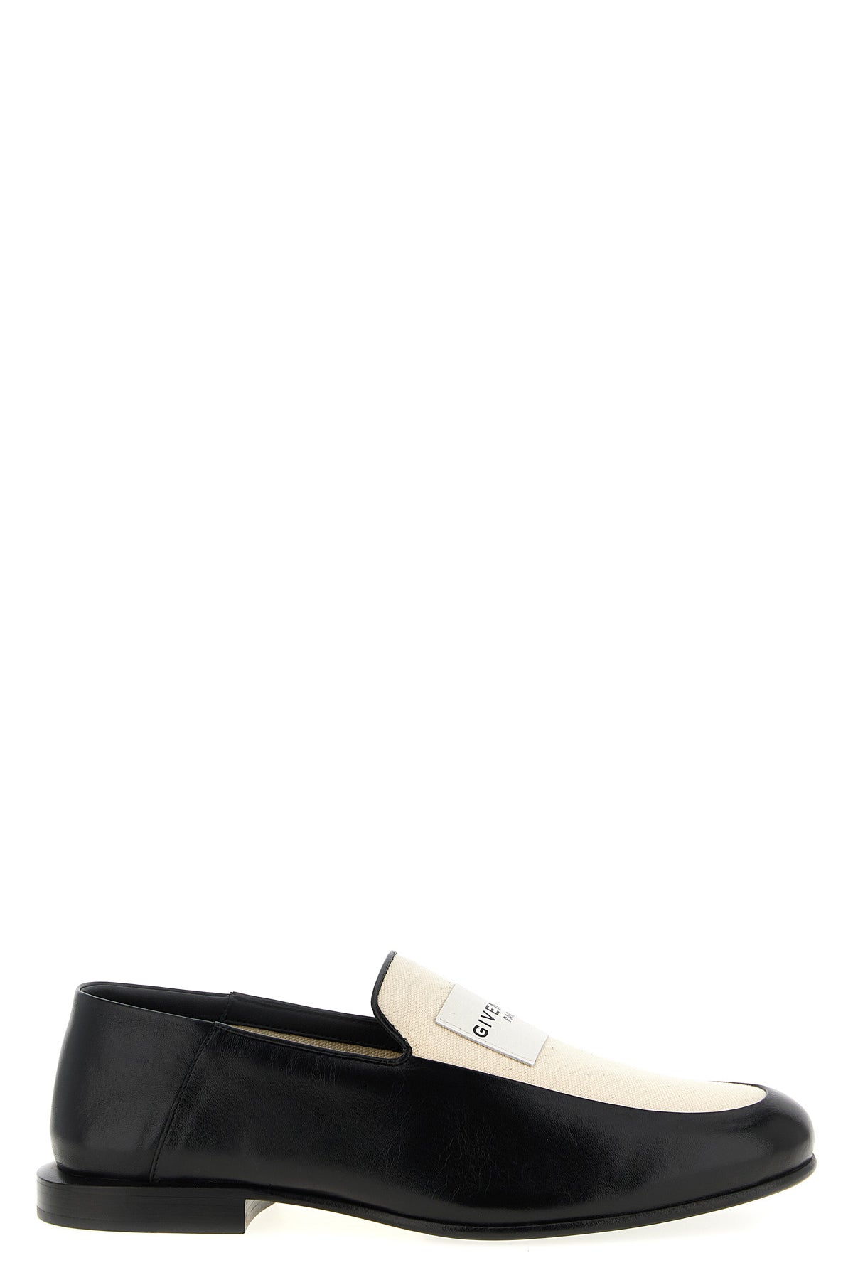 label leather and cotton canvas loafers