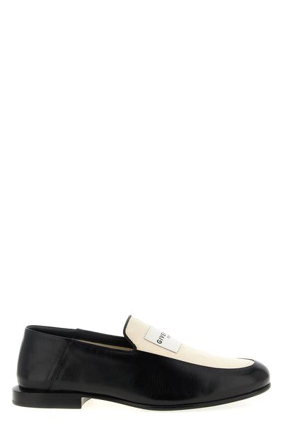 label leather and cotton canvas loafers