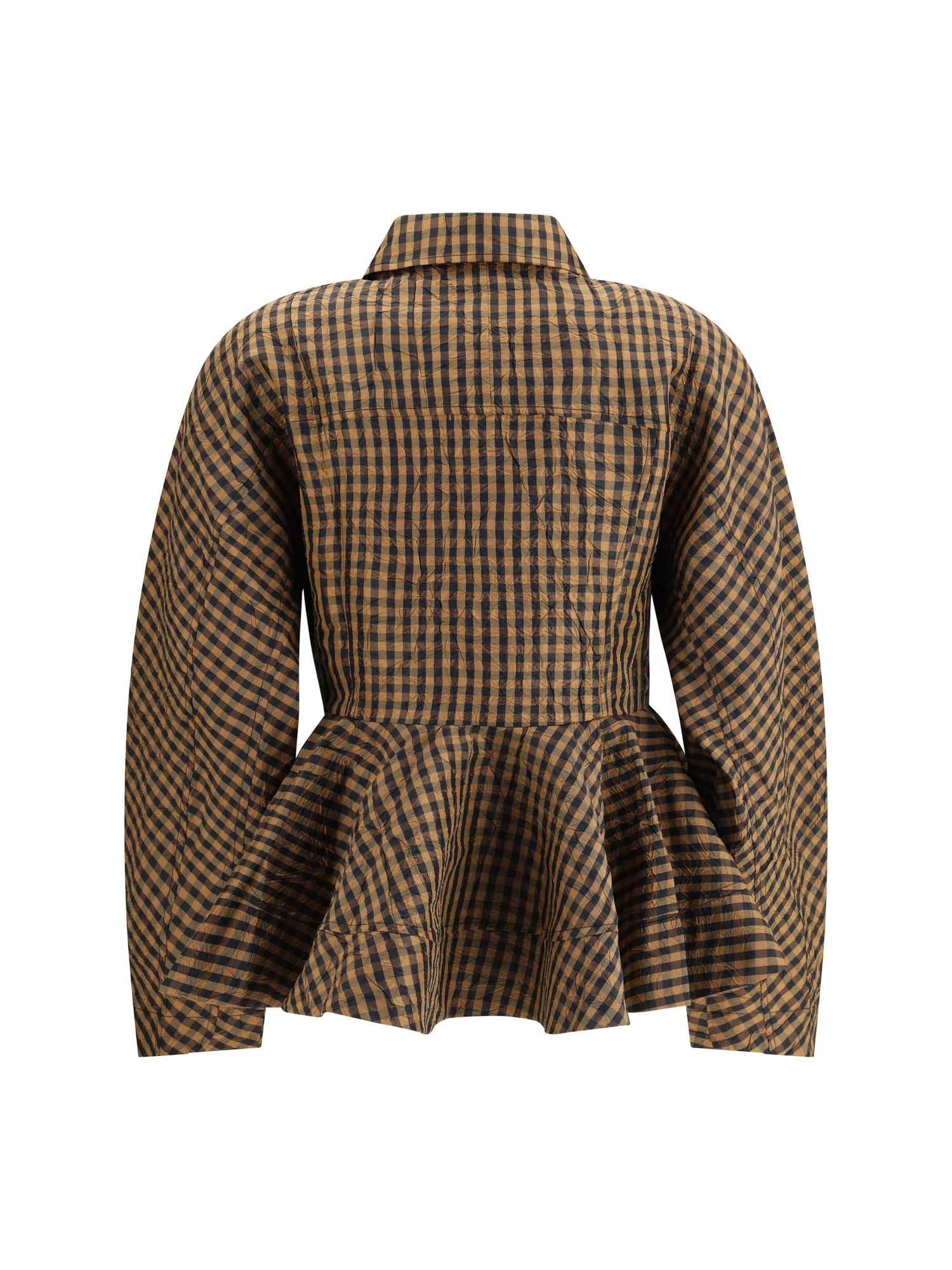 GANNI 36 blouse in crinkled checked taffeta