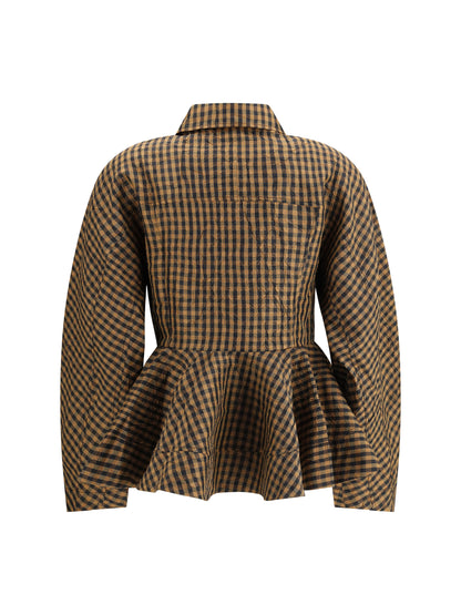 GANNI 36 blouse in crinkled checked taffeta