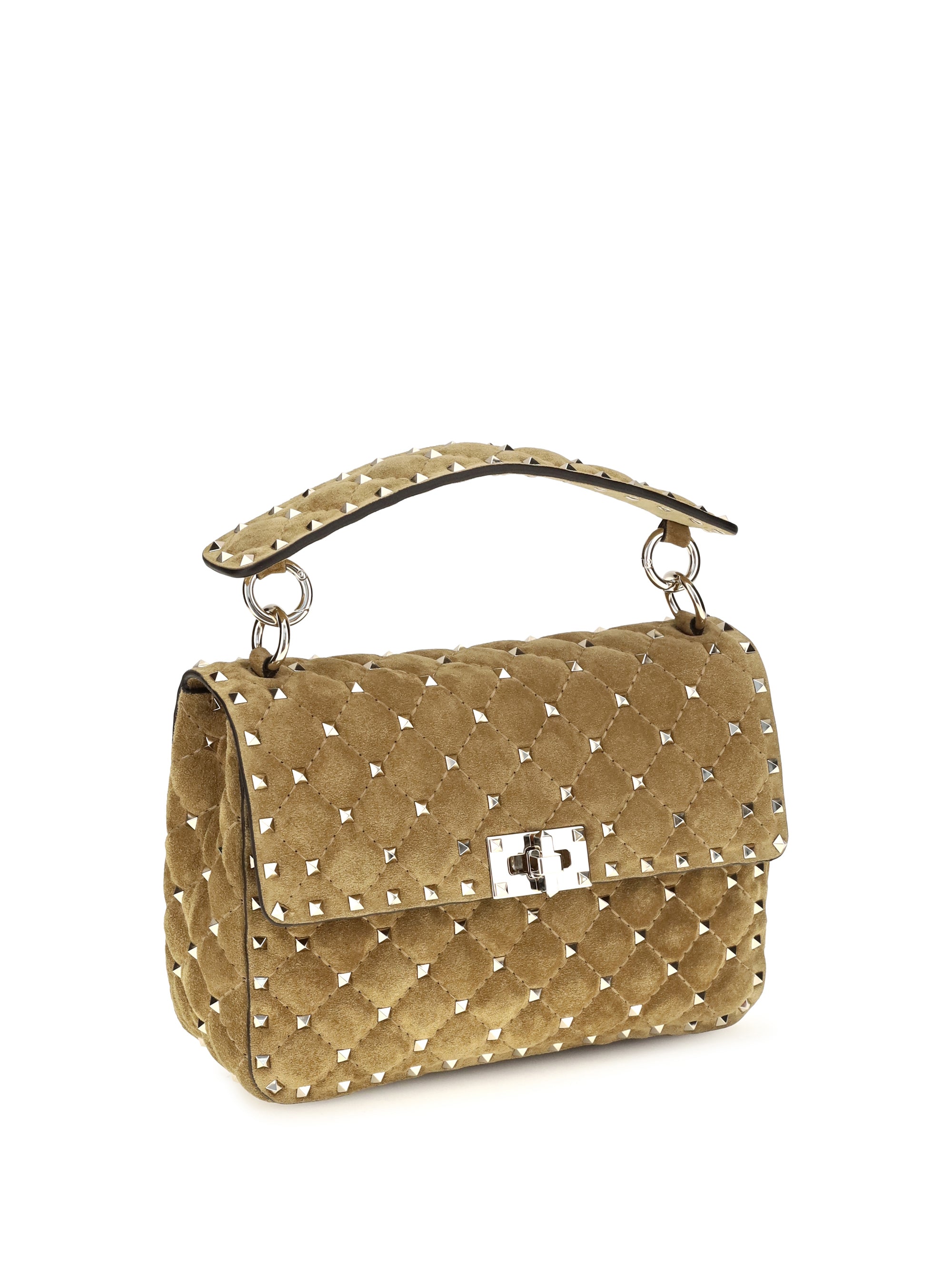 medium rockstud spike suede top handle bag