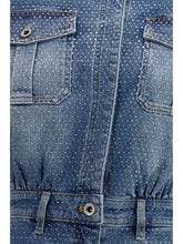 SELF-PORTRAIT 8 rhinestone denim playsuit