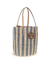 striped raffia bucket bag