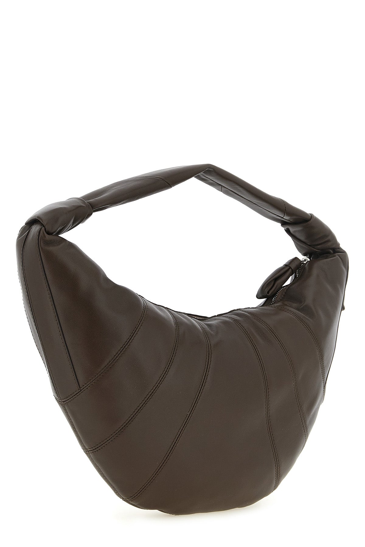 the lemaire fortune croissant shoulder bag redefines geometric volumes through