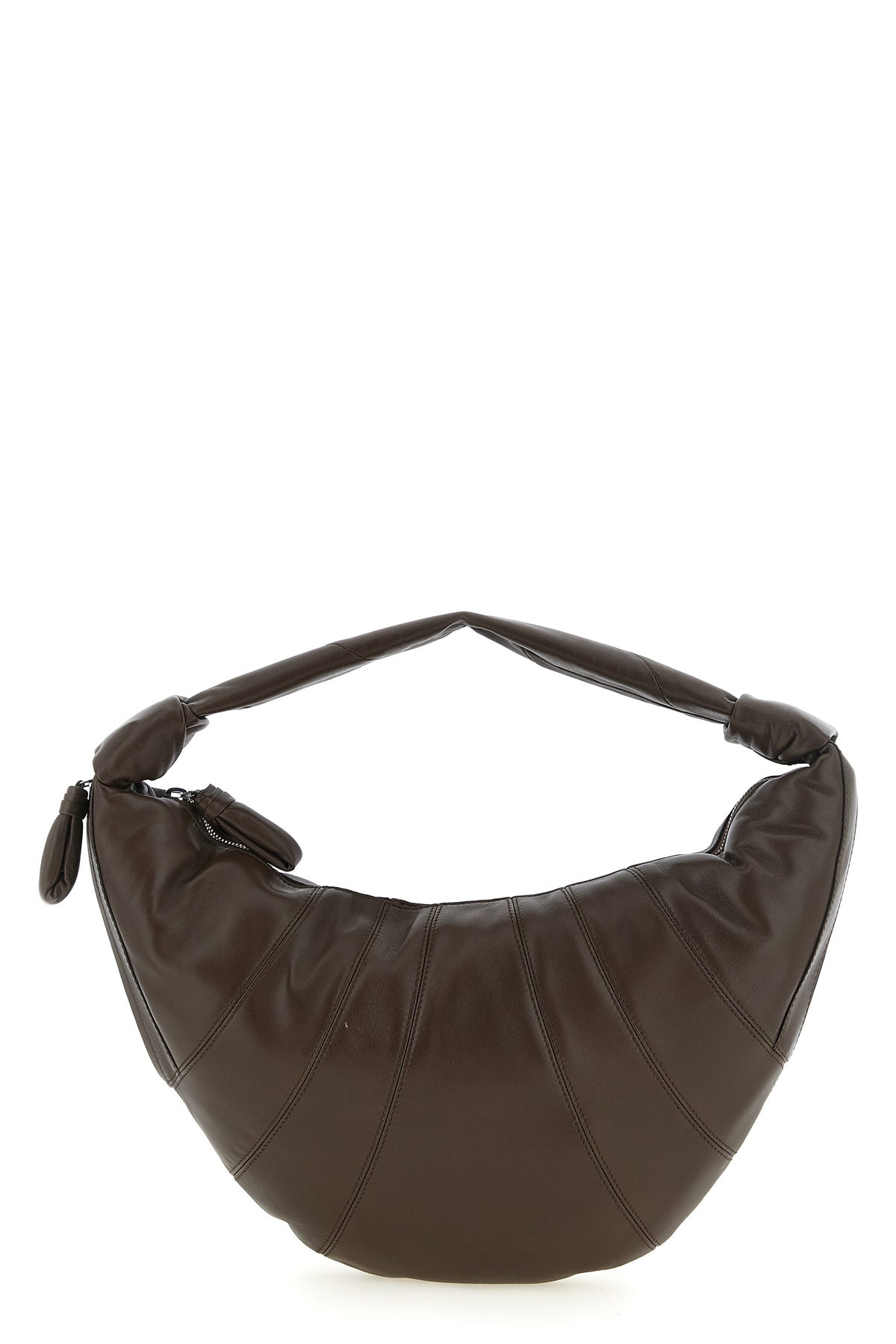 the lemaire fortune croissant shoulder bag redefines geometric volumes through