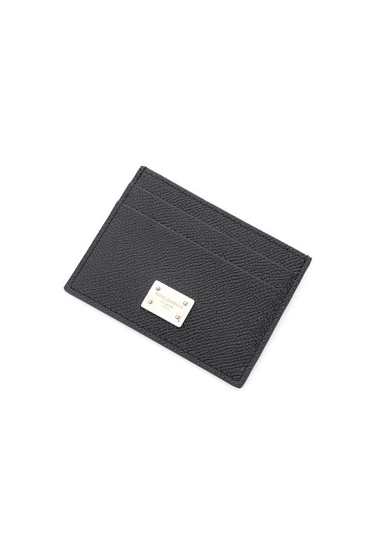 leather card holder with logo plaque