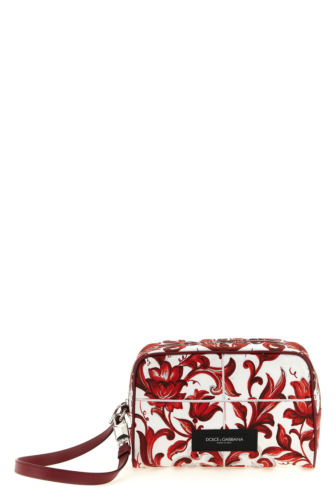 DOLCE &amp; GABBANA OS essenza handbag in maiolica print poplin and smooth tone-on-tone calf leathe