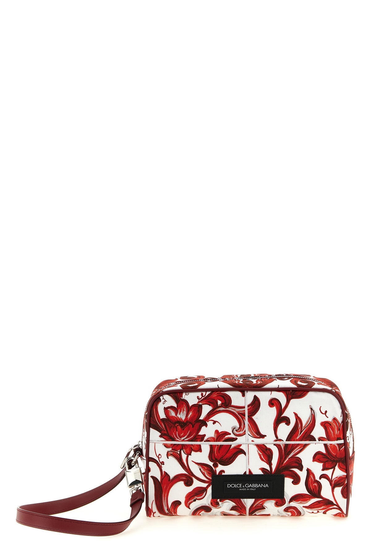 essenza handbag in maiolica print poplin and smooth tone-on-tone calf leathe