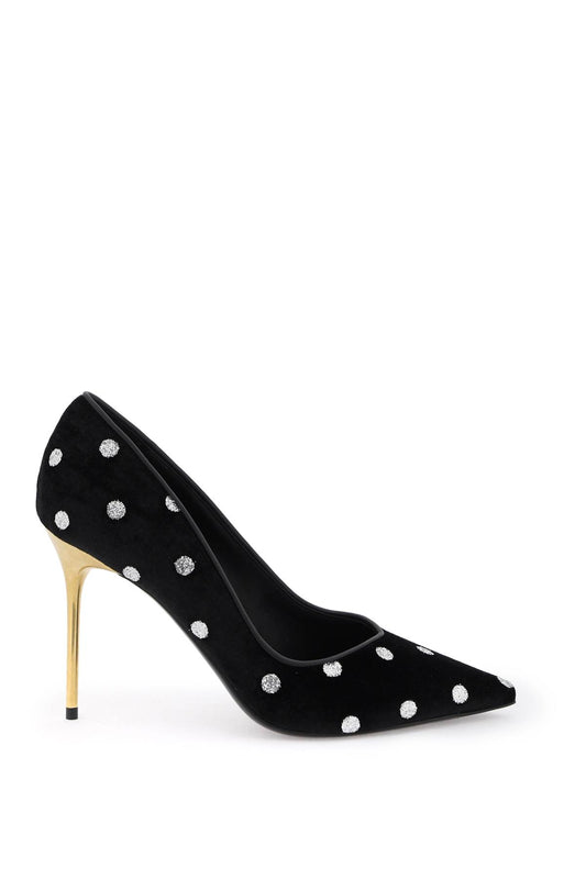 polka dot velvet pumps