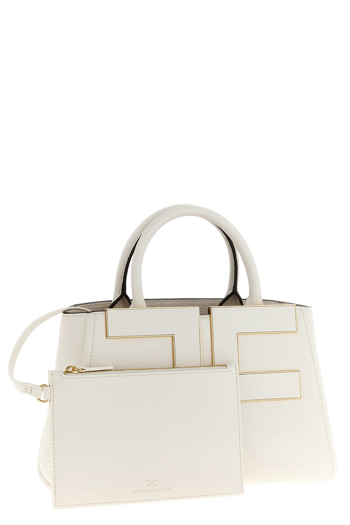 the elisabetta franchi tote bag stands out for its geometric and structured silh