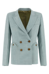 zenith charmer double-breasted hourglass blazer in silk and linen