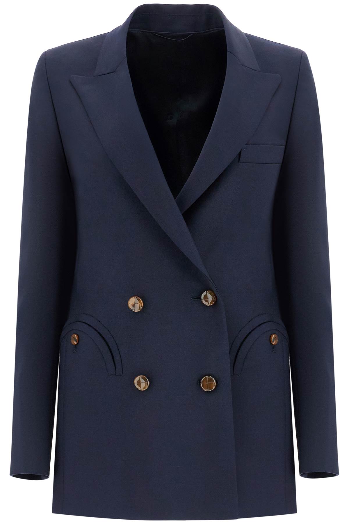 navy blue virgin wool single-breasted blazer