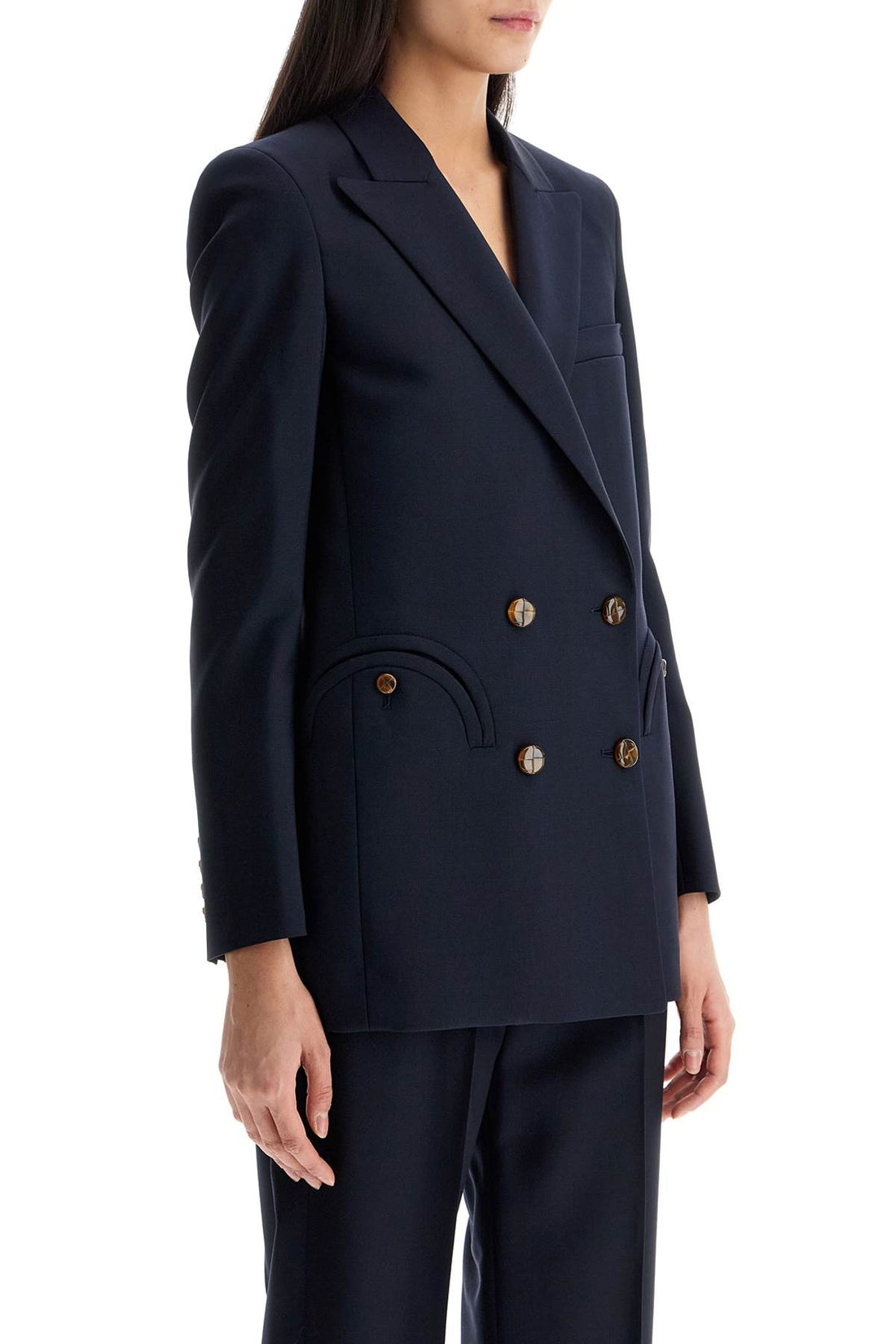 navy blue virgin wool single-breasted blazer