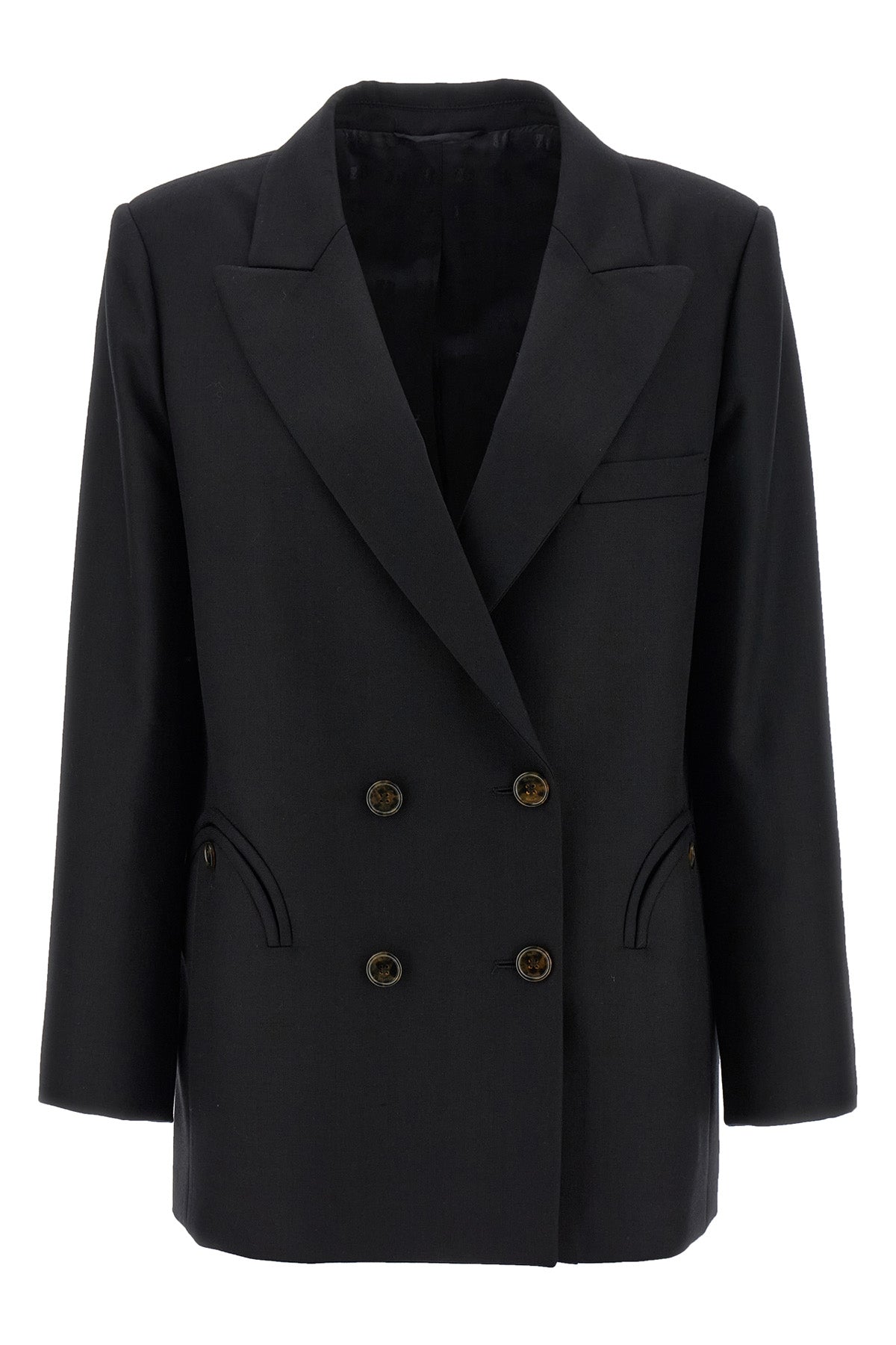 alcanara everynight double-breasted blazer in lightweight virgin wool twill