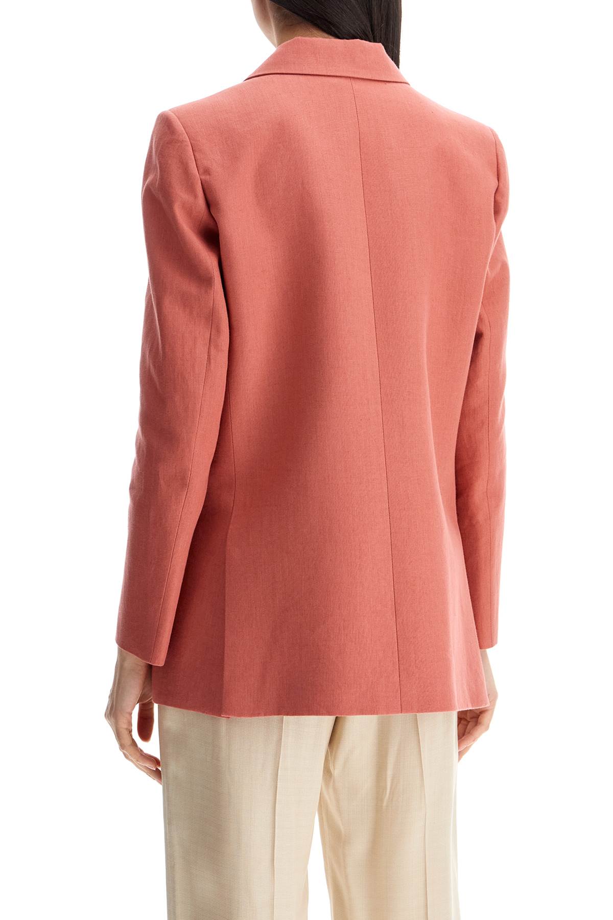 coral linen single-breasted blazer with turtle style buttons