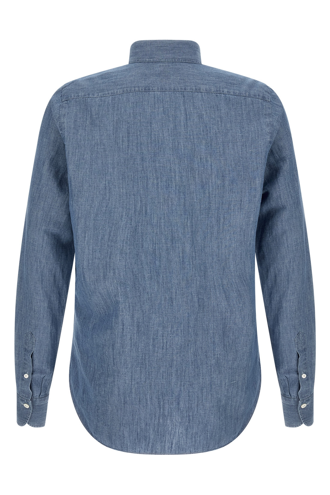 FINAMORE 41 cm zurigo cotton and linen blend mélange shirt