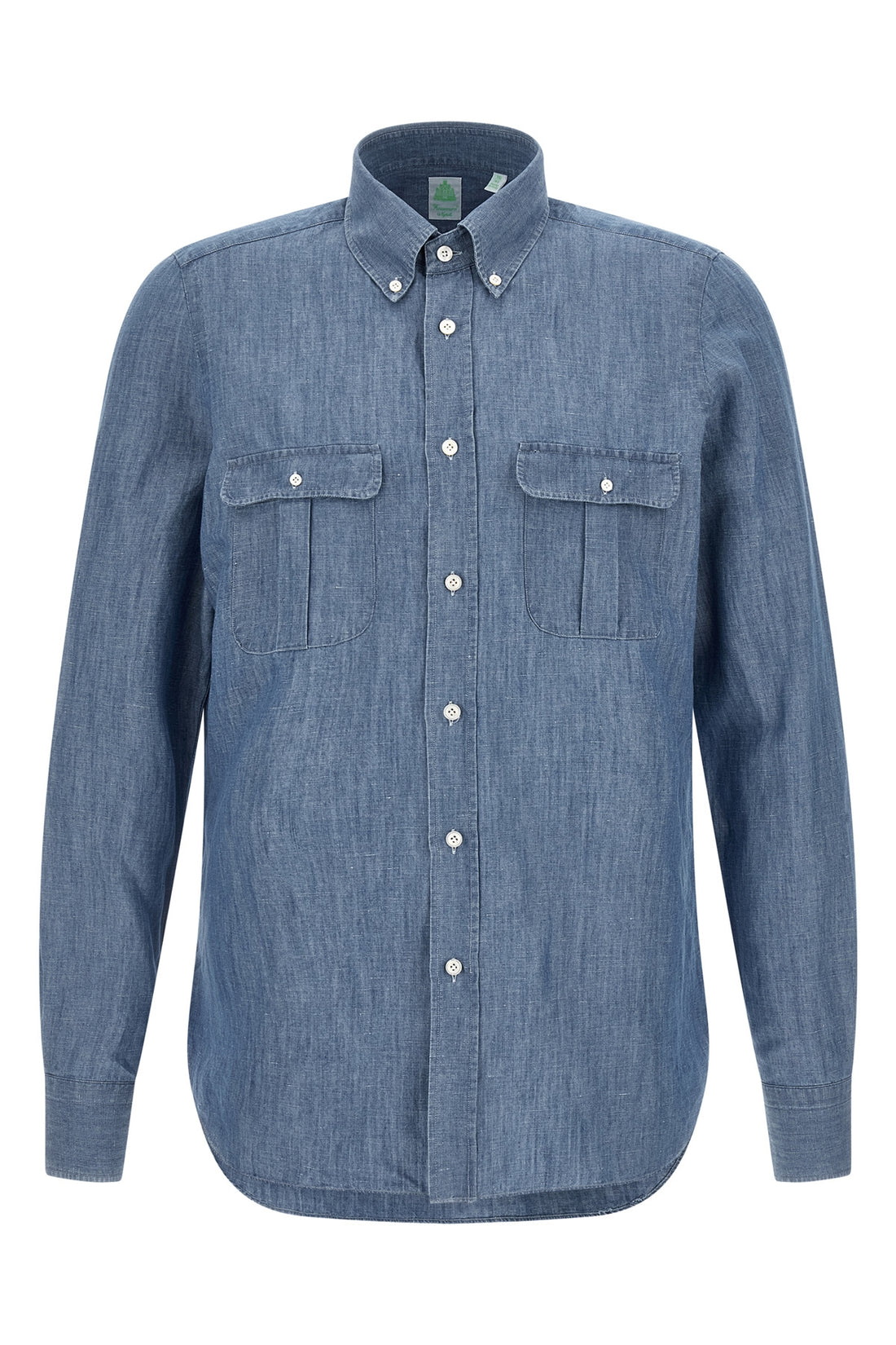 FINAMORE 41 cm zurigo cotton and linen blend mélange shirt