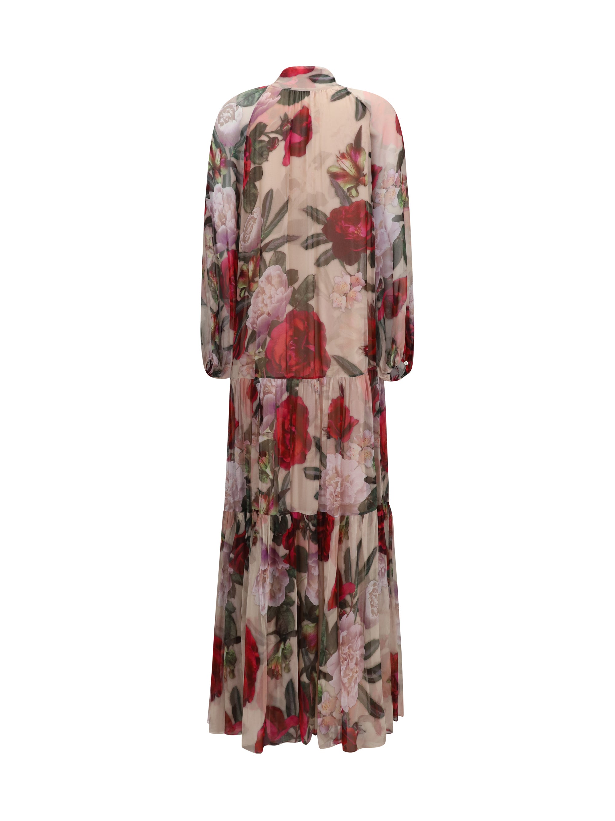 long silk dress with scarf detail
