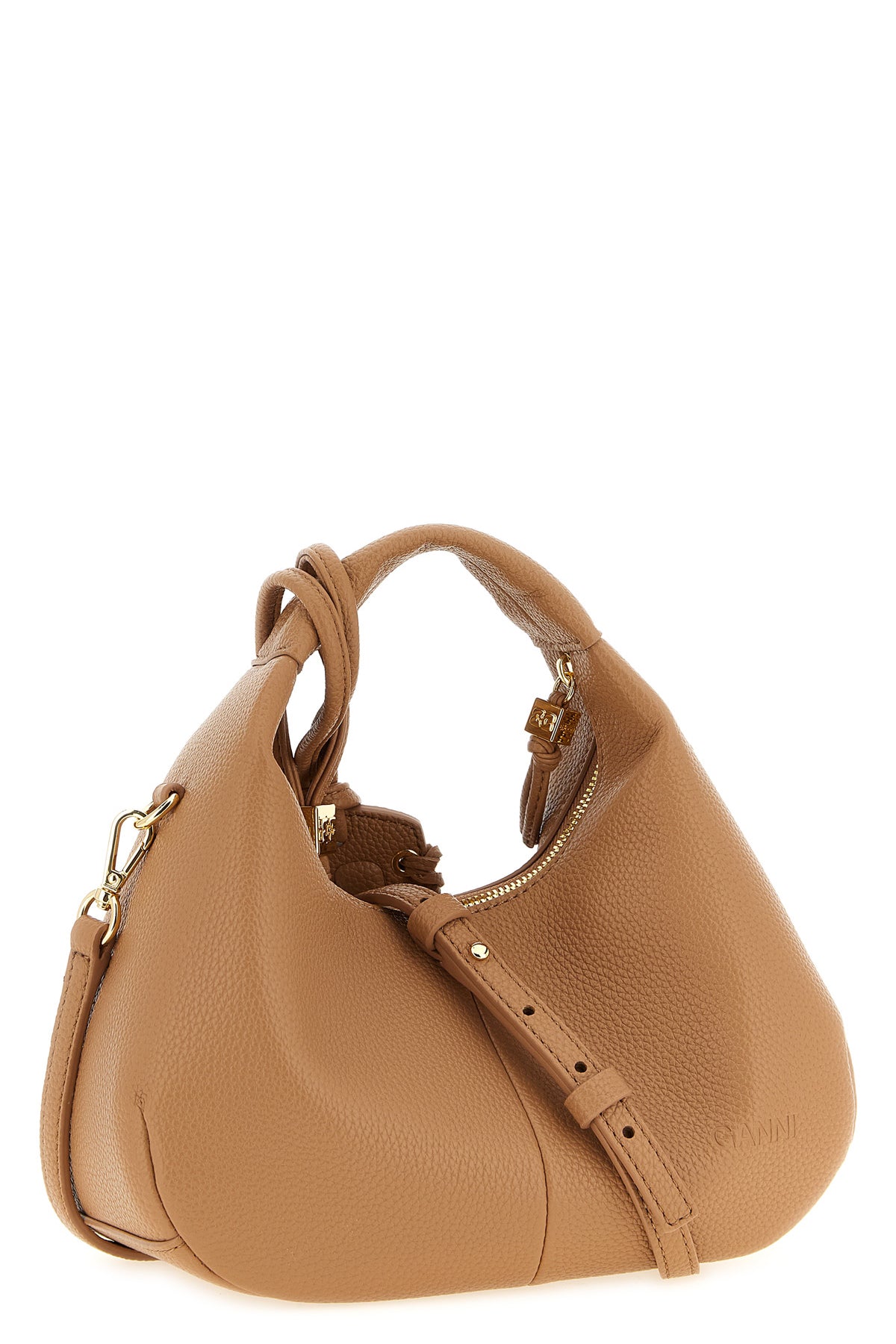 the ganni mini hobo handbag features a curved