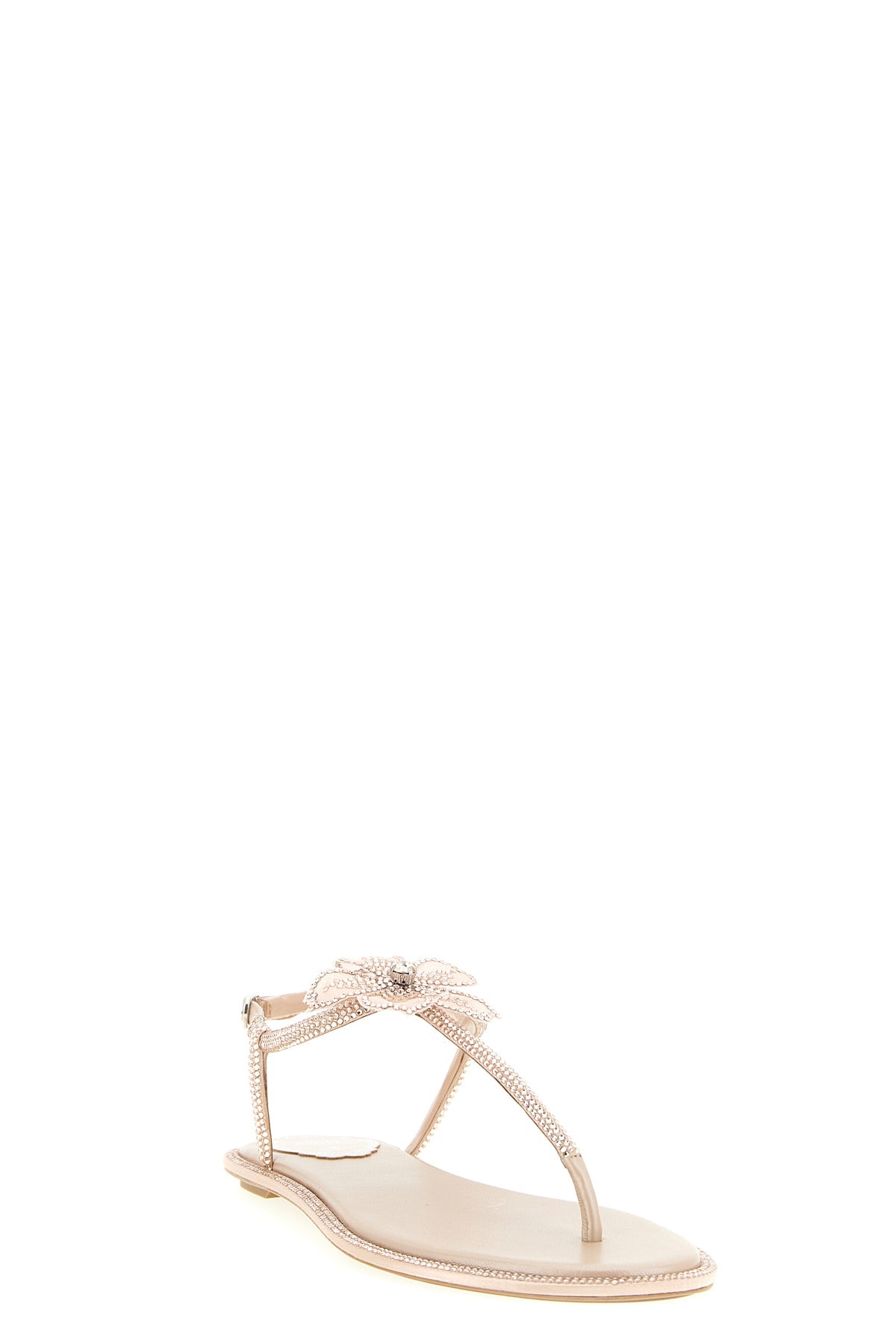 peach flower leather thong sandals