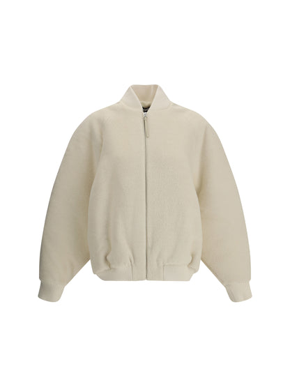 JACQUEMUS 38 the le blouson pilu jacket in white alpaca wool