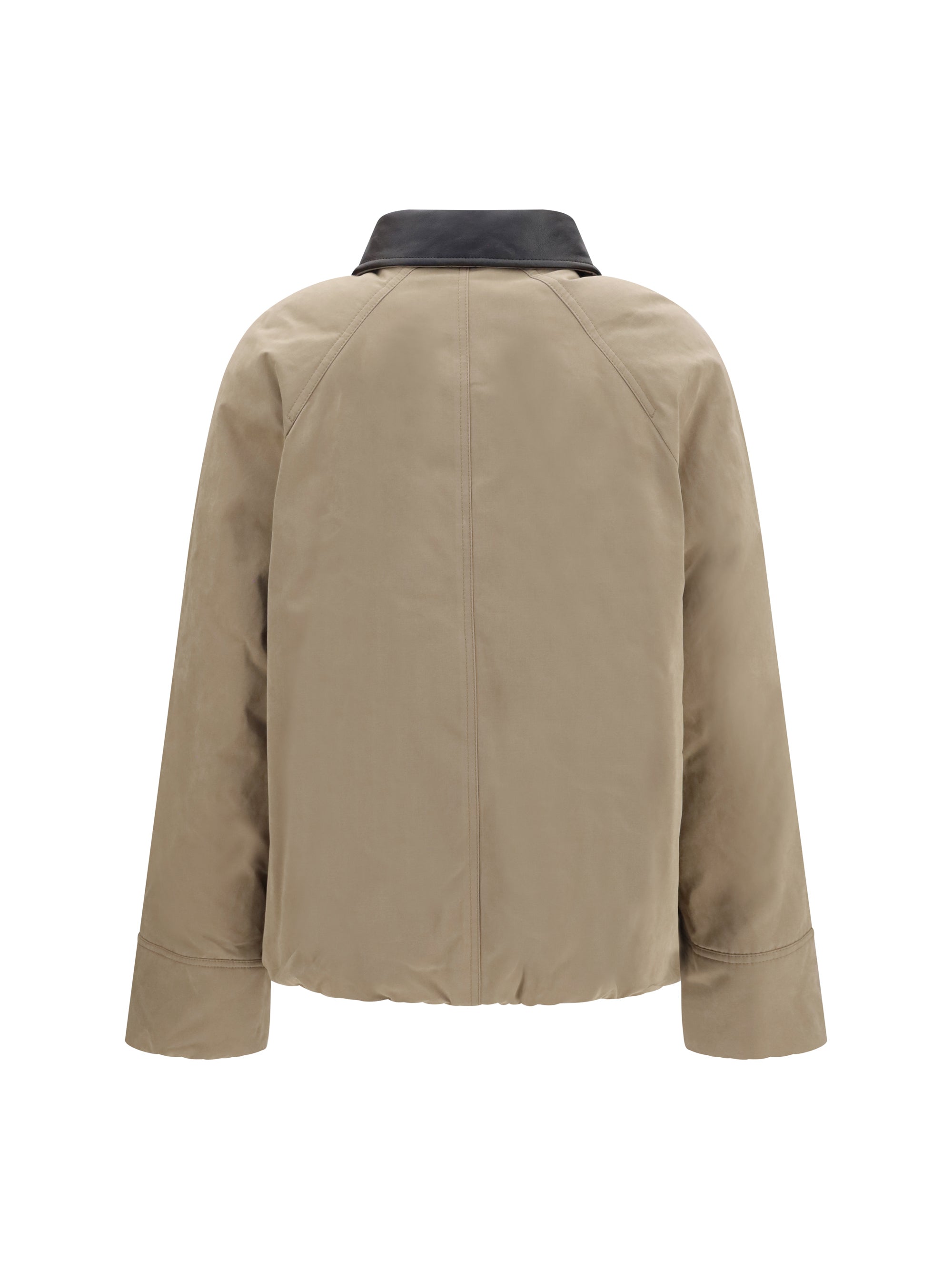 padded down jacket with leather collar
