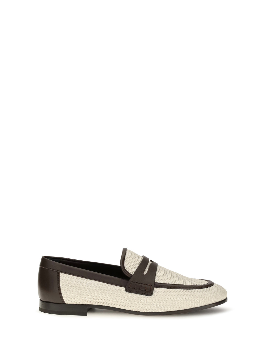 BRUNELLO CUCINELLI 37 two-tone leather and raffia loafers
