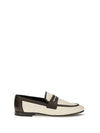 two-tone leather and raffia loafers