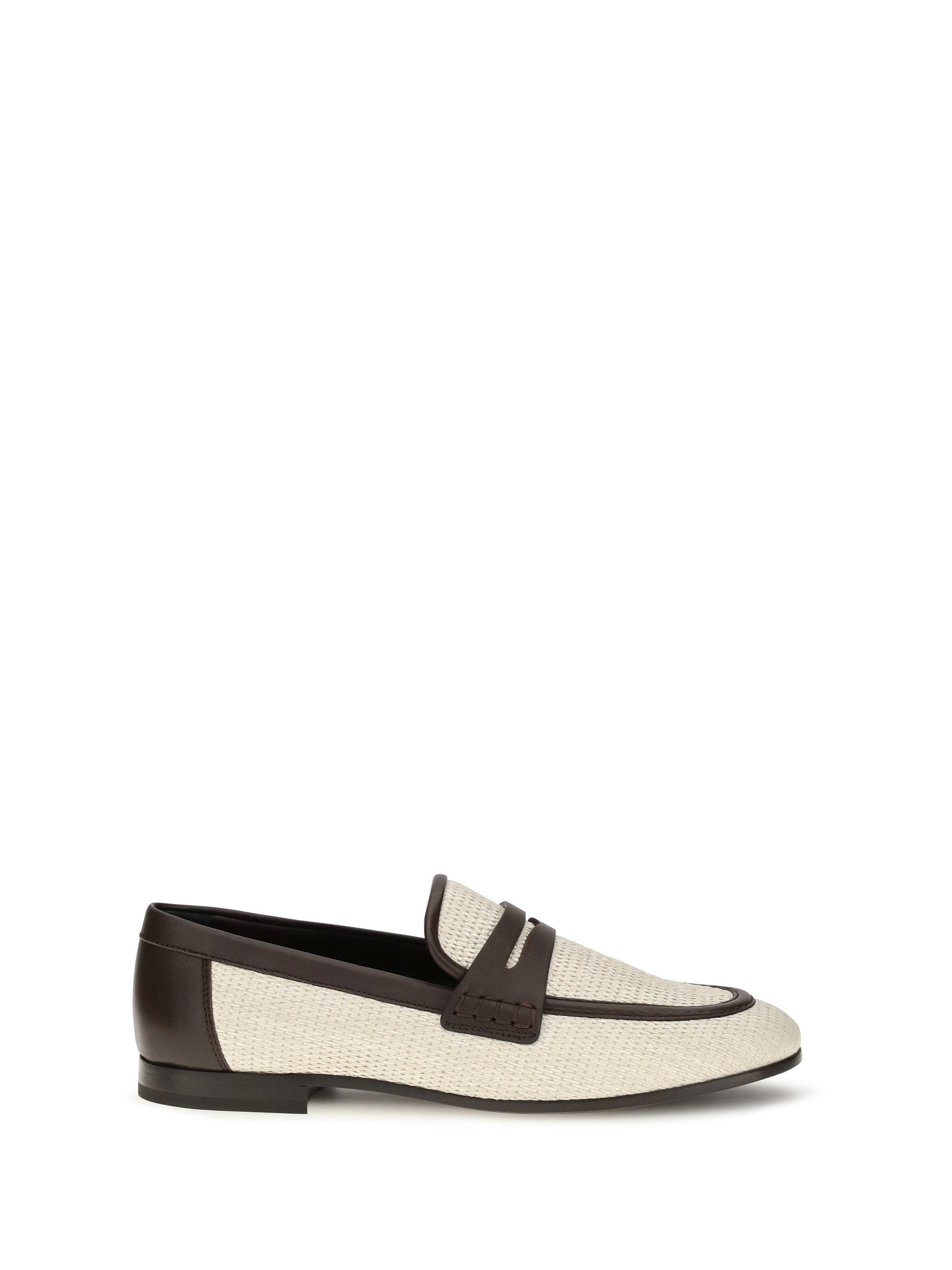 two-tone leather and raffia loafers
